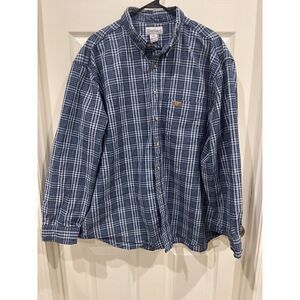 Carhartt Shirt Men Size 2XL Blue 100% Cotton Long Sleeve Gingham Pattern Outdoor